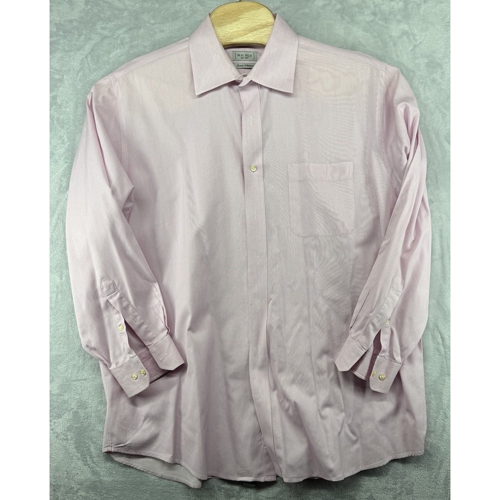 WH Belk Men's Luxury Non-Iron Dress‎ Shirt Pink Button Down 17.5 34/35